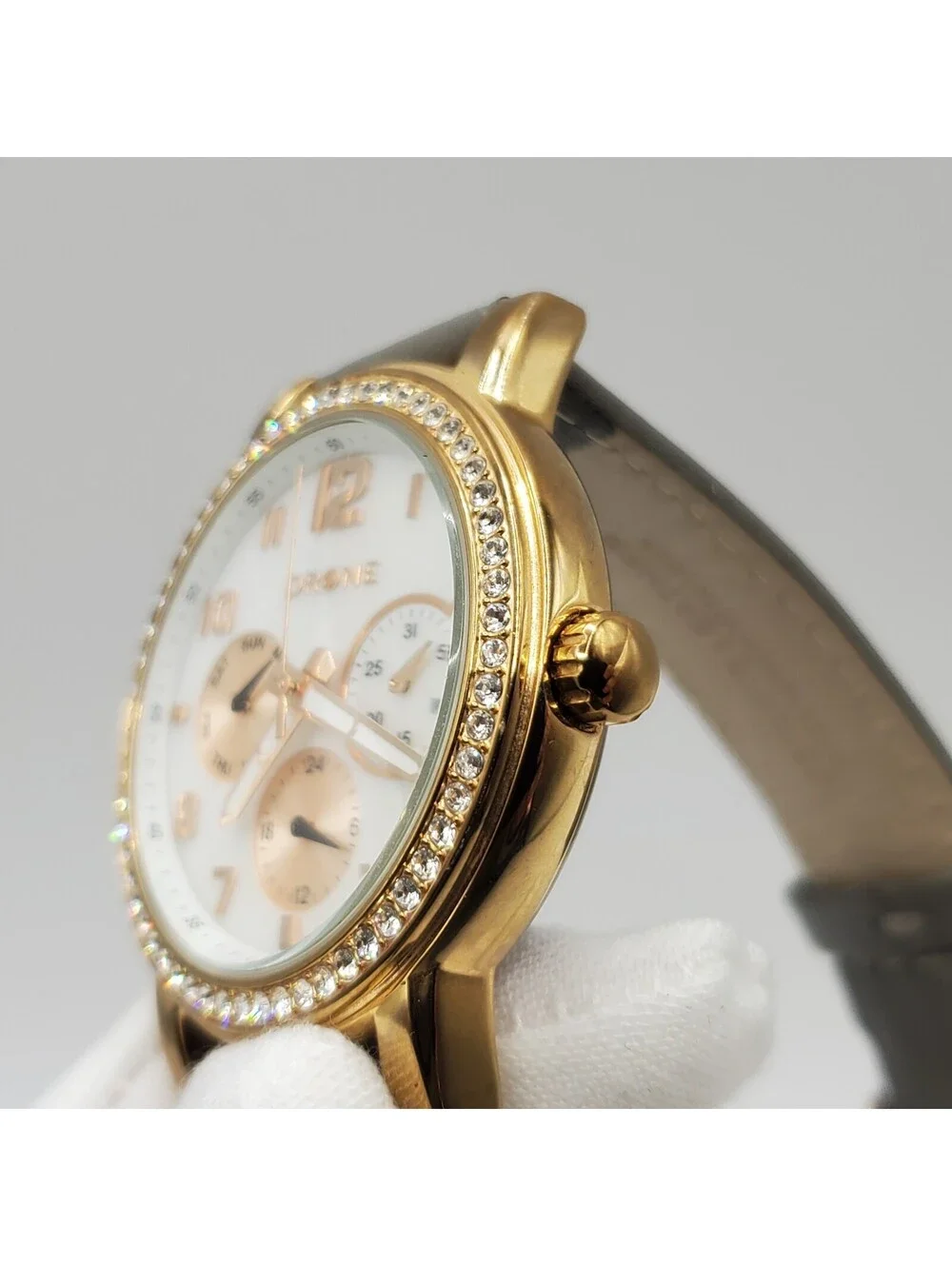 Drone Rhinestone Rose Gold Womens 38mm Multifunction Watch New Battery